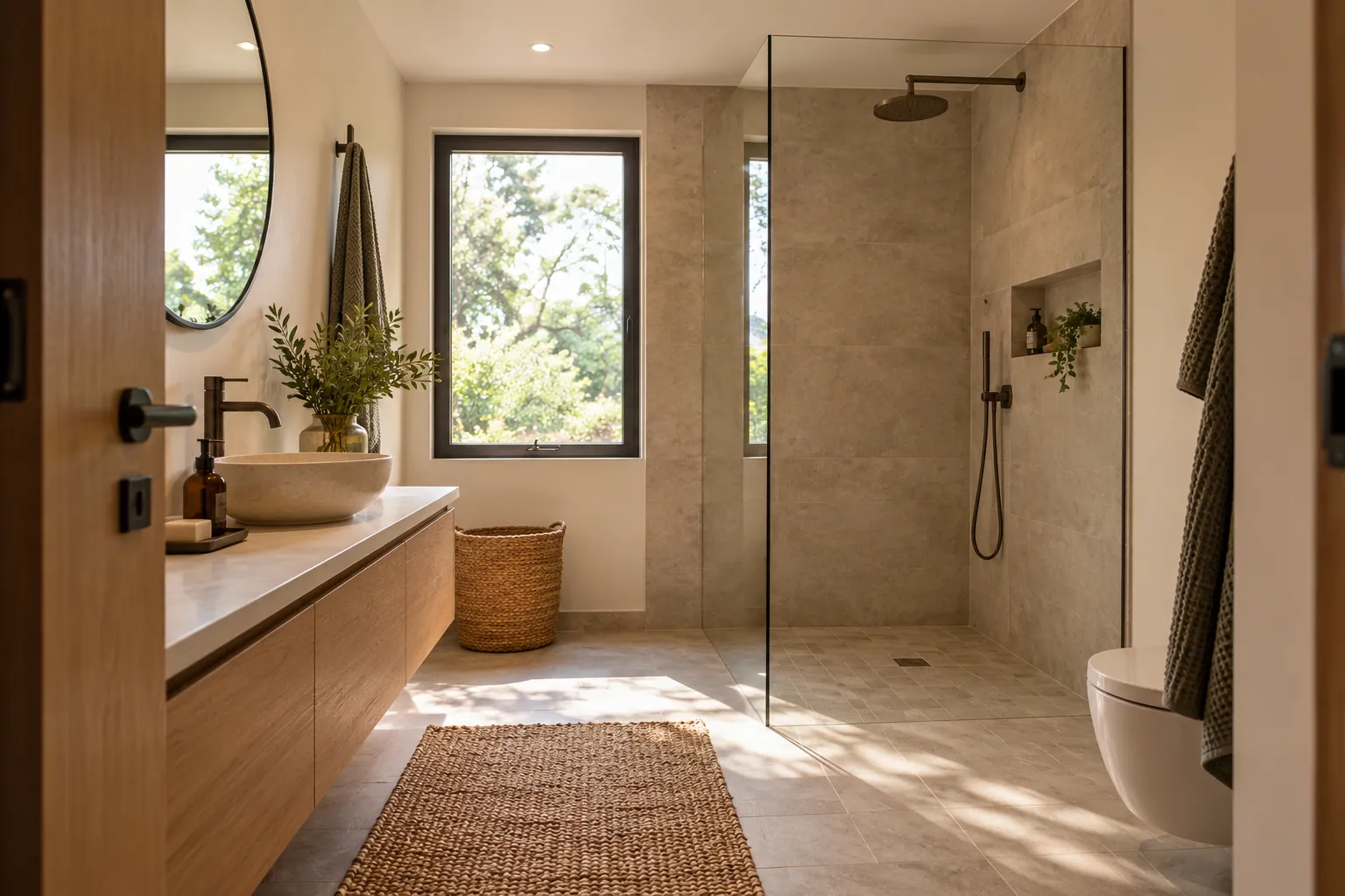 Illustration éditoriale — Douche à l’italienne en rénovation : vérifier les contraintes